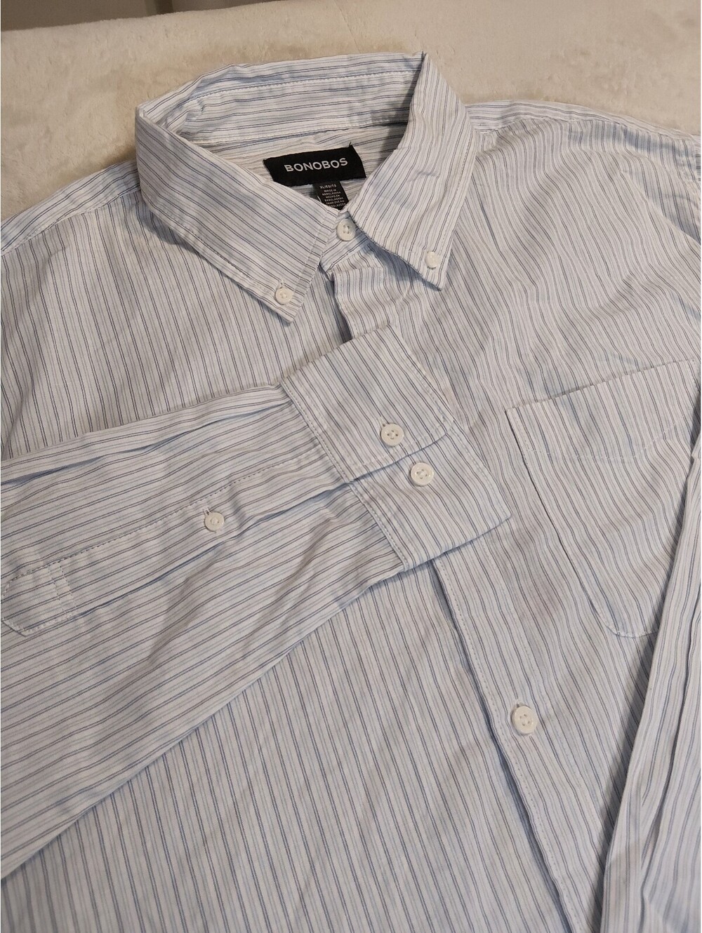 Bonobos Men's X-Large Button-Up Shirt Light Blue Striped Cotton Blend - 0013